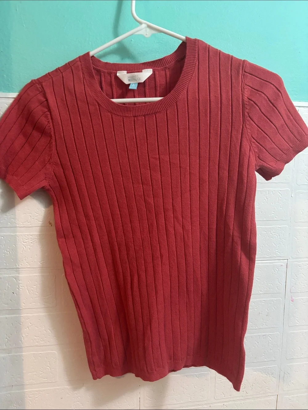 Market & Spruce Ribbed Short-Sleeve Top - Brick Red